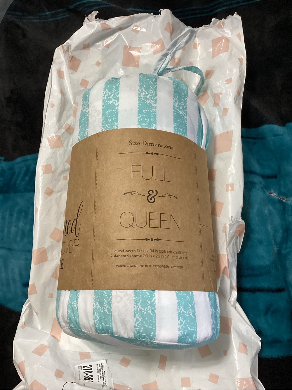 Full & Queen Striped Duvet Cover Set in Teal and White